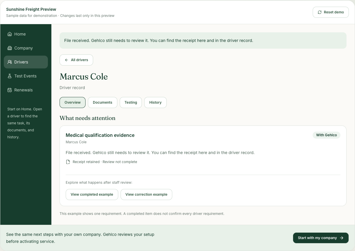 Follow a received file through review without losing the original receipt